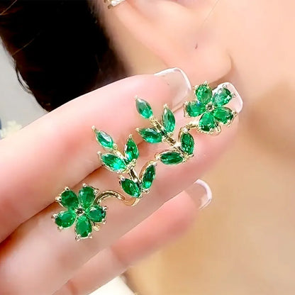 Silver Needle Green Flower Earring™