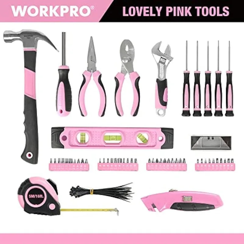 Pink Tool Kit - Hand Tool Set with Easy Carrying Round Pouch