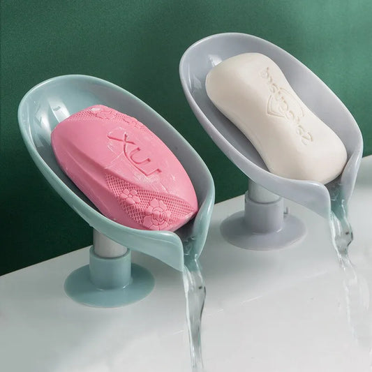 2pcs Drain Soap Holder Leaf Shape Soap Box Suction Cup Tray Kitchen Bathroom Accessories