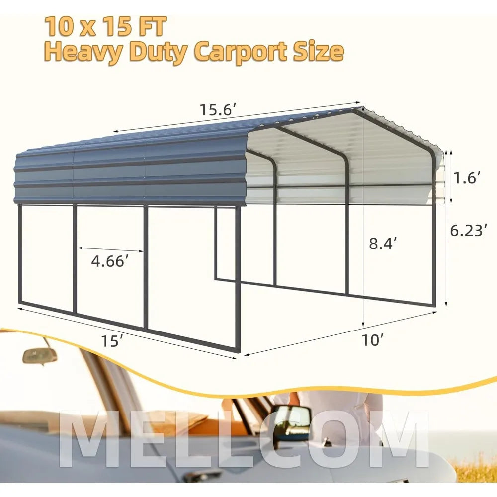Metal Carport 10'x15' Heavy Duty with Galvanized Steel Roof - 10'x15'x8.4' Multi-Use Shelter Canopy with Metal Frame