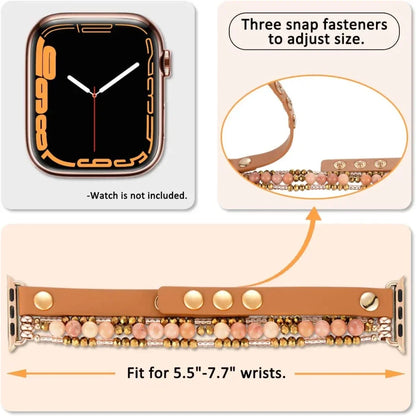 Leather Apple Watch Band Ultra 49mm 40mm 38mm 41mm Women Elastic Beaded Bracelet Series 8 7 6 SE 5 4 3 45mm + 42