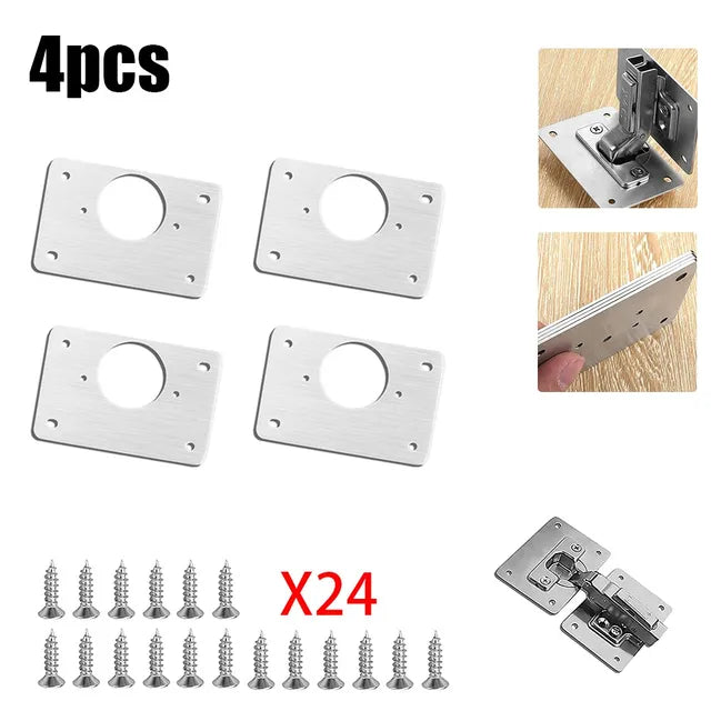 Cabinet Hinge Repair Plate Kit Kitchen Cupboard Door Hinge Mounting Plate with Holes Flat Fixing Brace Brackets