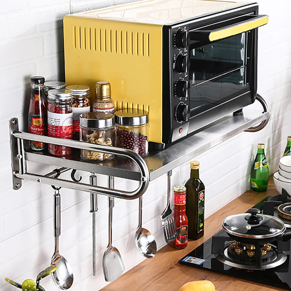 Wall-Mounted Microwave Oven Rack Stand Kitchen Office Pantry Organizer Shelf Microwave Oven Rack Wall-Mounted Kitchen Shelf