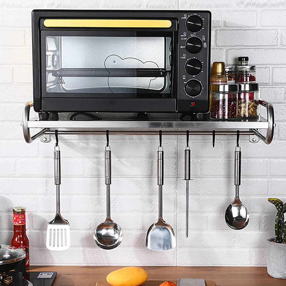 Wall-Mounted Microwave Oven Rack Stand Kitchen Office Pantry Organizer Shelf Microwave Oven Rack Wall-Mounted Kitchen Shelf