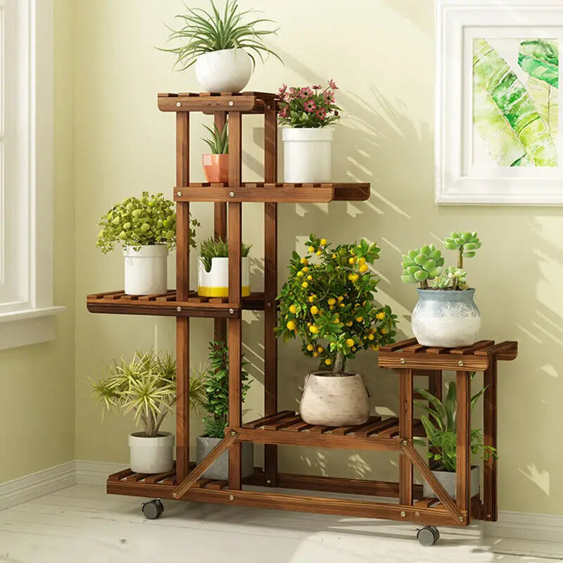 Wooden Plant Stand with Wheels