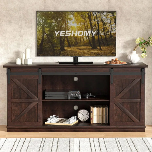 TV Stand up to 65+ Inch, with Sliding Barn Doors and Storage Cabinets
