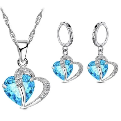 Luxury Women Sterling Silver Cubic Zircon Necklace Pendant Earrings Sets™