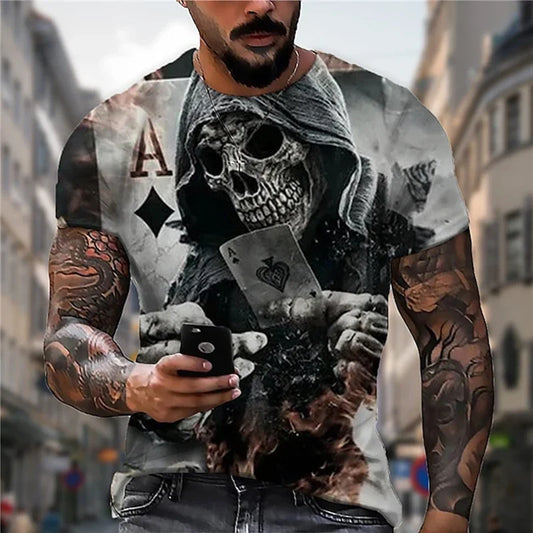 Men's Street Vintage Short-Sleeved T-Shirt Casual Oversized Men's  T-Shirt Crewneck Printed Horror T-Shirt