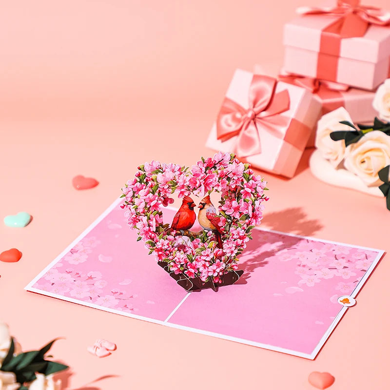 Valentine's Day cherry blossom bird Pop Up 3D card