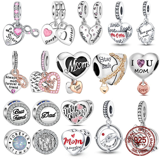 Sterling Silver Heart Shaped Warm Family MOM Charm™