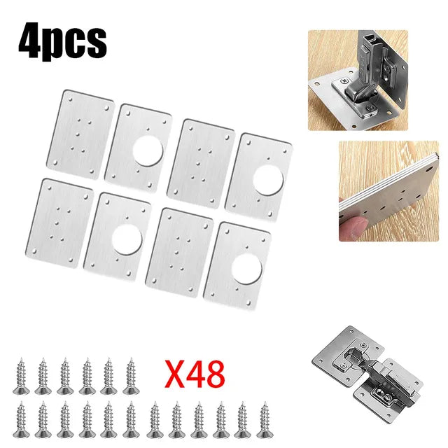 Cabinet Hinge Repair Plate Kit Kitchen Cupboard Door Hinge Mounting Plate with Holes Flat Fixing Brace Brackets