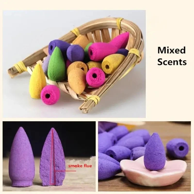 20pcs, Mix Natural Reflux Incense Rose Jasmine Lavender Cones Backflow Incense Cones, Sandalwood Mix Incense Cones, Natural