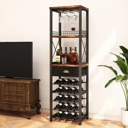 4-Tier Bar Cabinet with Integrated Tabletop