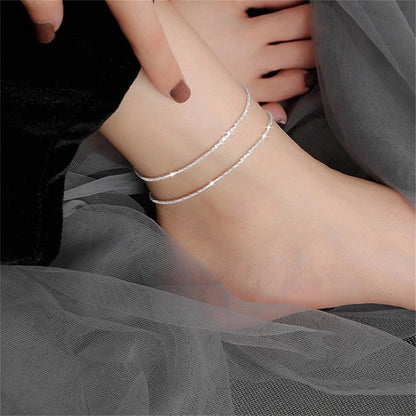 Stamped Minimalist Silver Anklets Bracelet