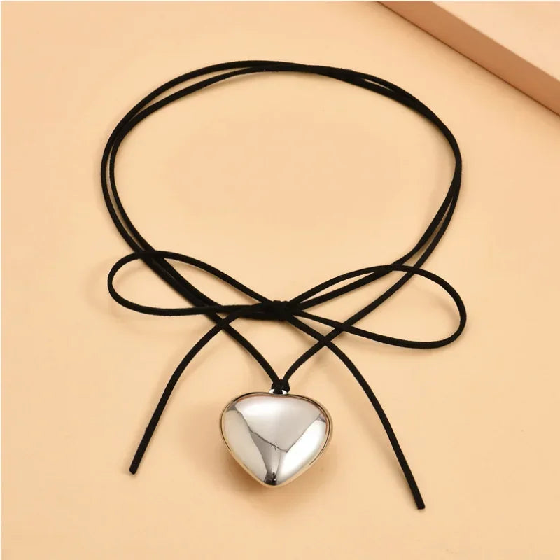 Love Heart Necklace Black Velvet Choker