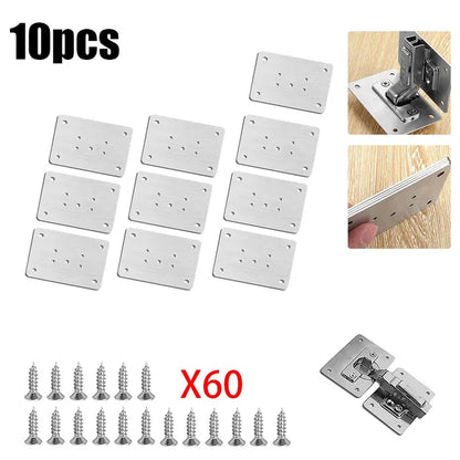 Cabinet Hinge Repair Plate Kit Kitchen Cupboard Door Hinge Mounting Plate with Holes Flat Fixing Brace Brackets