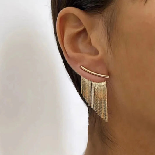 Statement Gold Color Bling Tassel Earrings