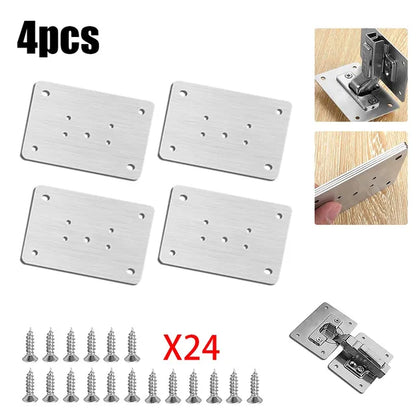 Cabinet Hinge Repair Plate Kit Kitchen Cupboard Door Hinge Mounting Plate with Holes Flat Fixing Brace Brackets