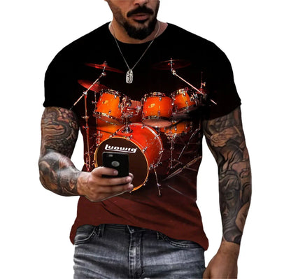 Drum Kit 3d Printed Men's T-Shirt Party Large Size Short Sleeve Premium Quick-Drying Comfortable