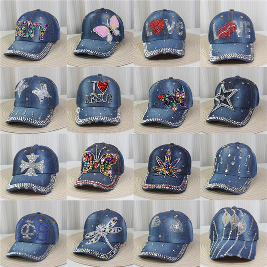 New fashionable Adjustable denim with diamonds Breathable Baseball Cap