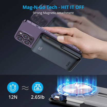 Wireless Portable Charger 10000mAh Magnetic Power Bank PD 20W Mag-Safe Battery Pack with LED Display Foldable Stand for iPhone