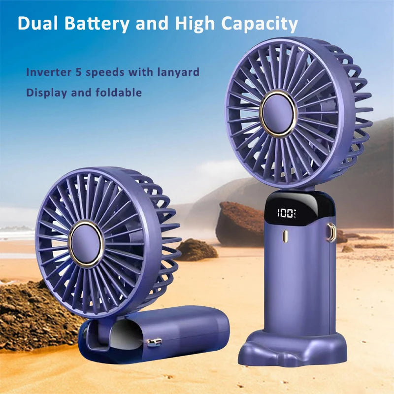 Usb Handheld Fan Mini Portable Student Small Ffan Digital Display Folding Fragrance Rechargeable Desktop Electric Fan