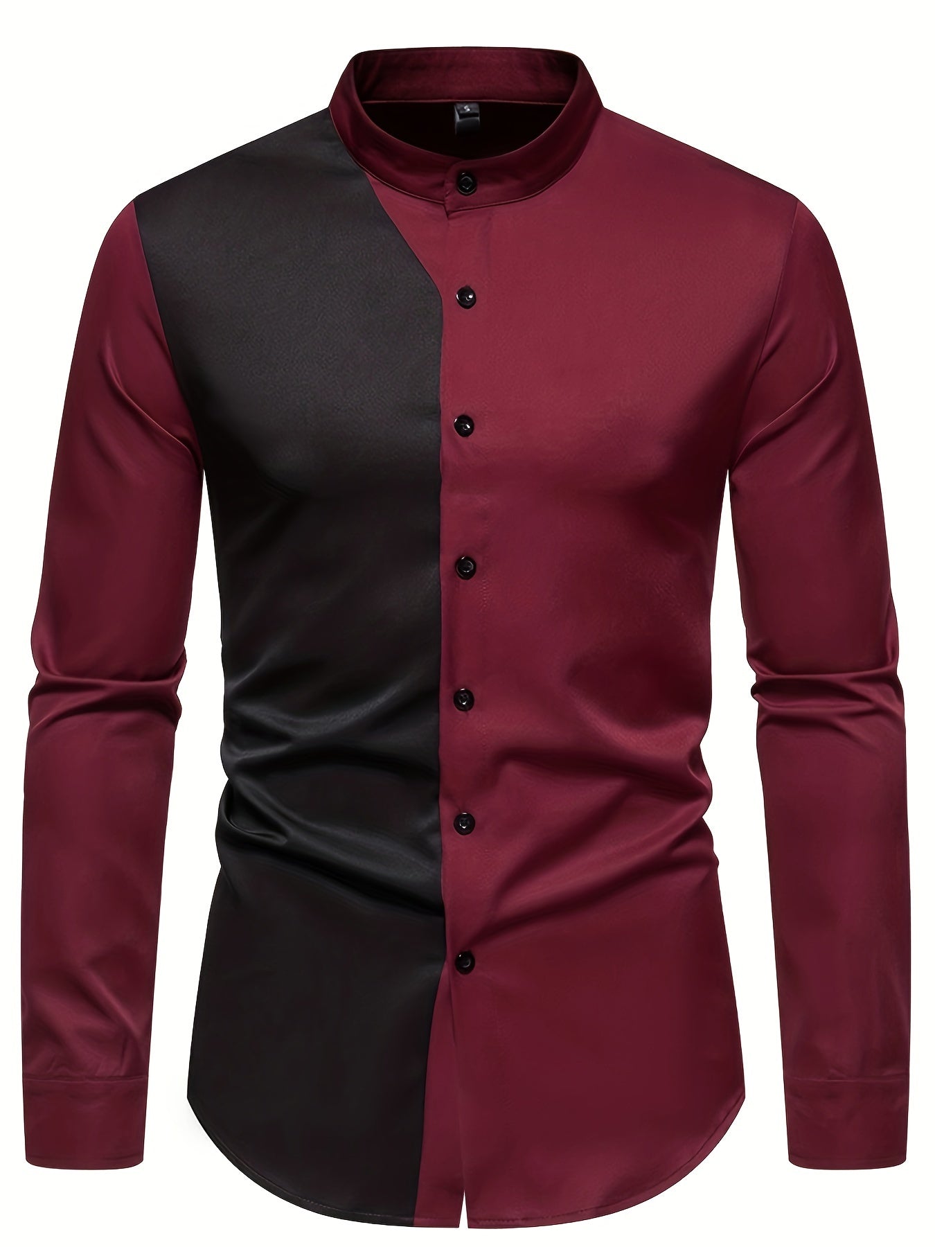 Color Block Long Sleeve Men's Stylish Stand Collar Shirt