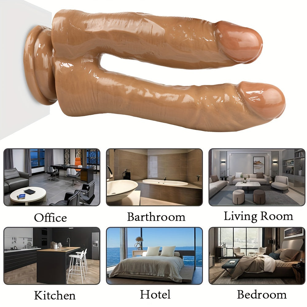 7.3 Inch Big Realistic Double Ended Dildo, Soft Liquid Silicone Double Sided Dildo, Suction Cup For Play, Flexible Dildo Headed With Curved Shaft For Vaginal G-spot And Anal Play