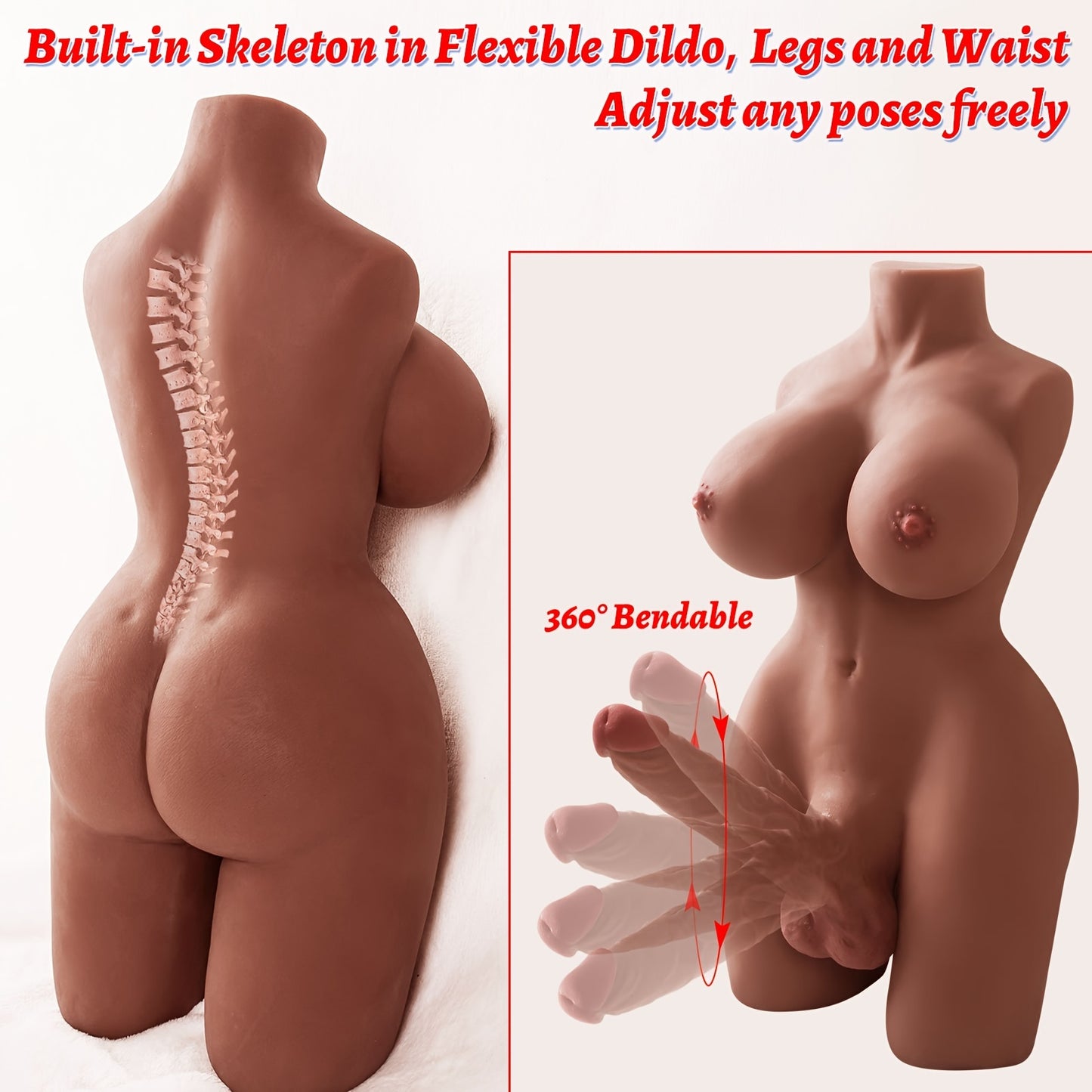 20.2lb/9.1kg Shemale Sex Doll Torso Realistic Dildo Breasts and Anal Lifelike Transsexual Love Dolls Hugh Penis Silicone Breast Anal Testicles Unisex Masturbator for Men Women Gay Couple Adult Sex Toys Male Masturbation