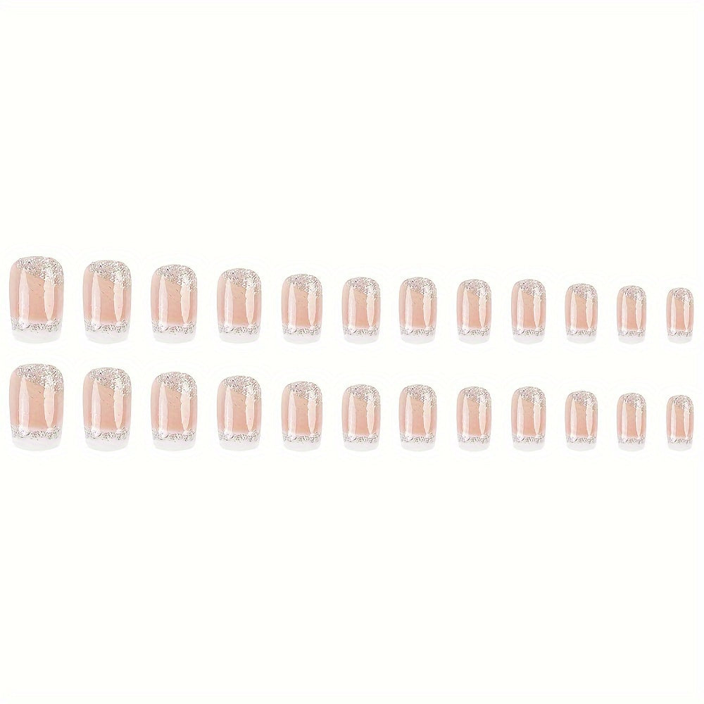 Glittering Star White Edge French Nail Stickers Glitter False Nail Stickers High-end Wearable Nails