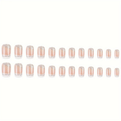 Glittering Star White Edge French Nail Stickers Glitter False Nail Stickers High-end Wearable Nails