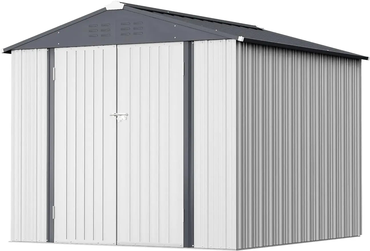 6 X 8 FT Outdoor Storage Shed Metal Garden Shed with Lockable Door outside Waterproof, White