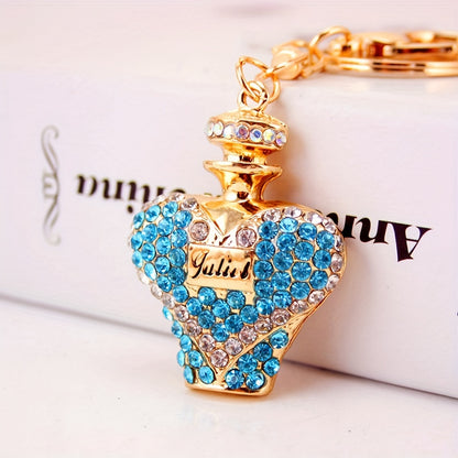 1pc Rhinestone Perfume Bottle Keychain Cute Alloy Key Chain Ring