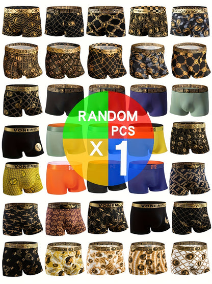 Random 1/5/10pcs Black Gold Men's Antibacterial Underwear, Casual Boxer Briefs Shorts, Breathable Comfy Stretchy Boxer Trunks