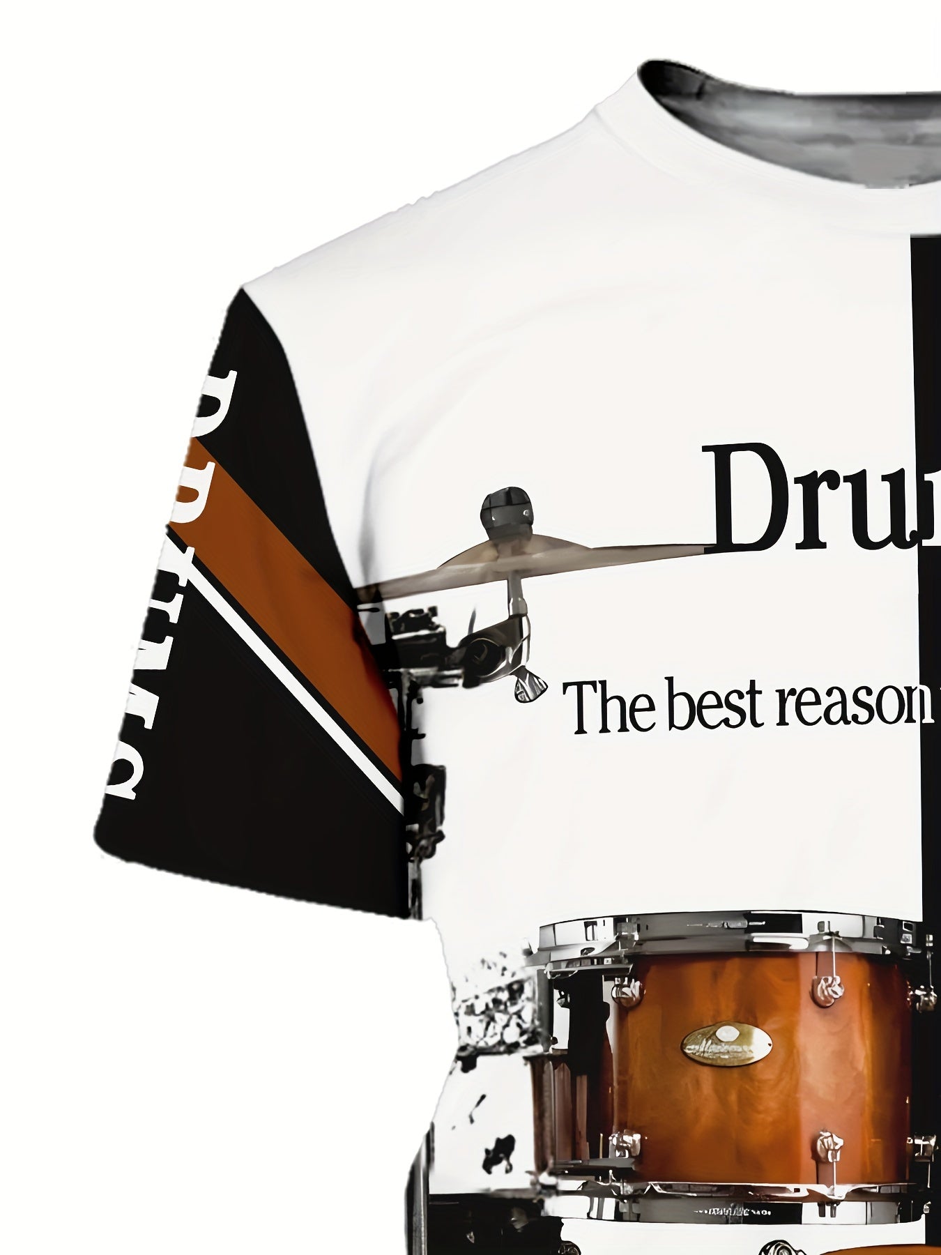 3D Drums Print Men's Trendy Color Block Short Sleeve Crew Neck T-shirt