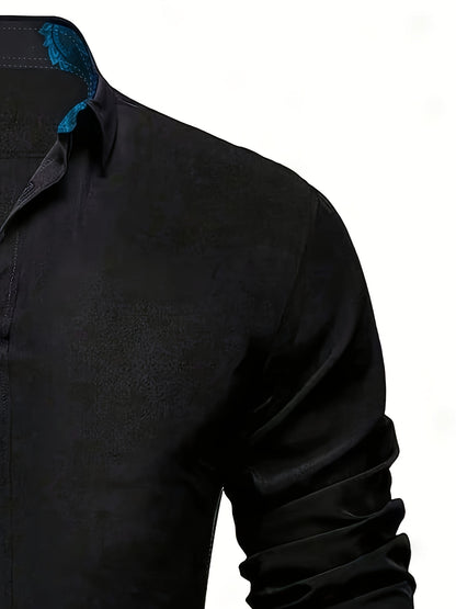 Men's Slim-Fit Formal Shirt with Unique Print - Polyester, Machine Washable, Button Detail