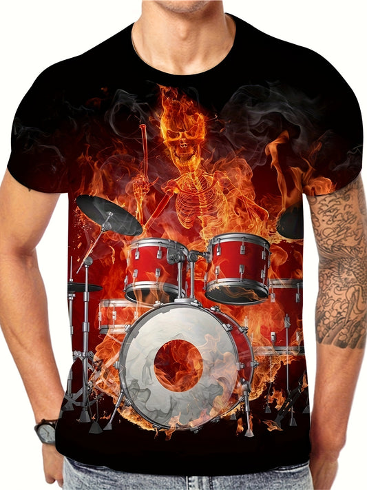 Drums Pattern 3D Printed Short Sleeve T-shirt For Men