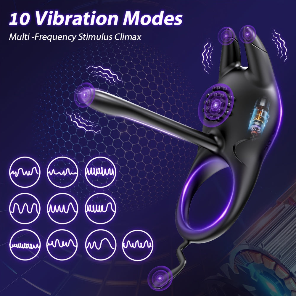 [Hot-Sale] Vibrator anatomy Ring Sex Toys - 2in 1 Vibrator Cock Ring With 10 Modes Vibrator, Silicone Adult Toy For Male Sex Toy For Couples, Adult Sex Toys For Couples