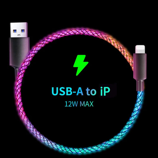 Fast Charging RGB Cable 100W Breathing Light 66W Type C USB C Data Cable for IPhone Samsung 30W