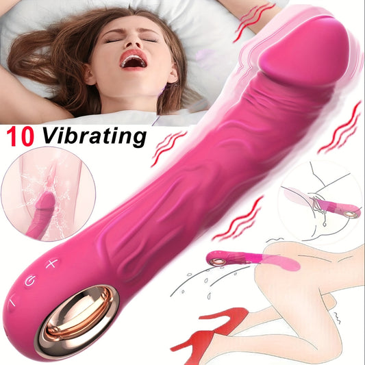 Realistic Vibrator Dildo For Women, Sex Toys Clitoris G Spot Anal Stimulator With 10 Powerful Vibration Mode, Anal Butt Plug Massager, Adult Toys Powerful Vibrator For Women Couples (ROSE RED)