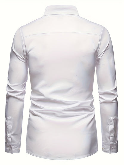 Embroidery Design Men's Stylish Asymmetrical Slim Long Sleeve Single Breast Shirt With Button