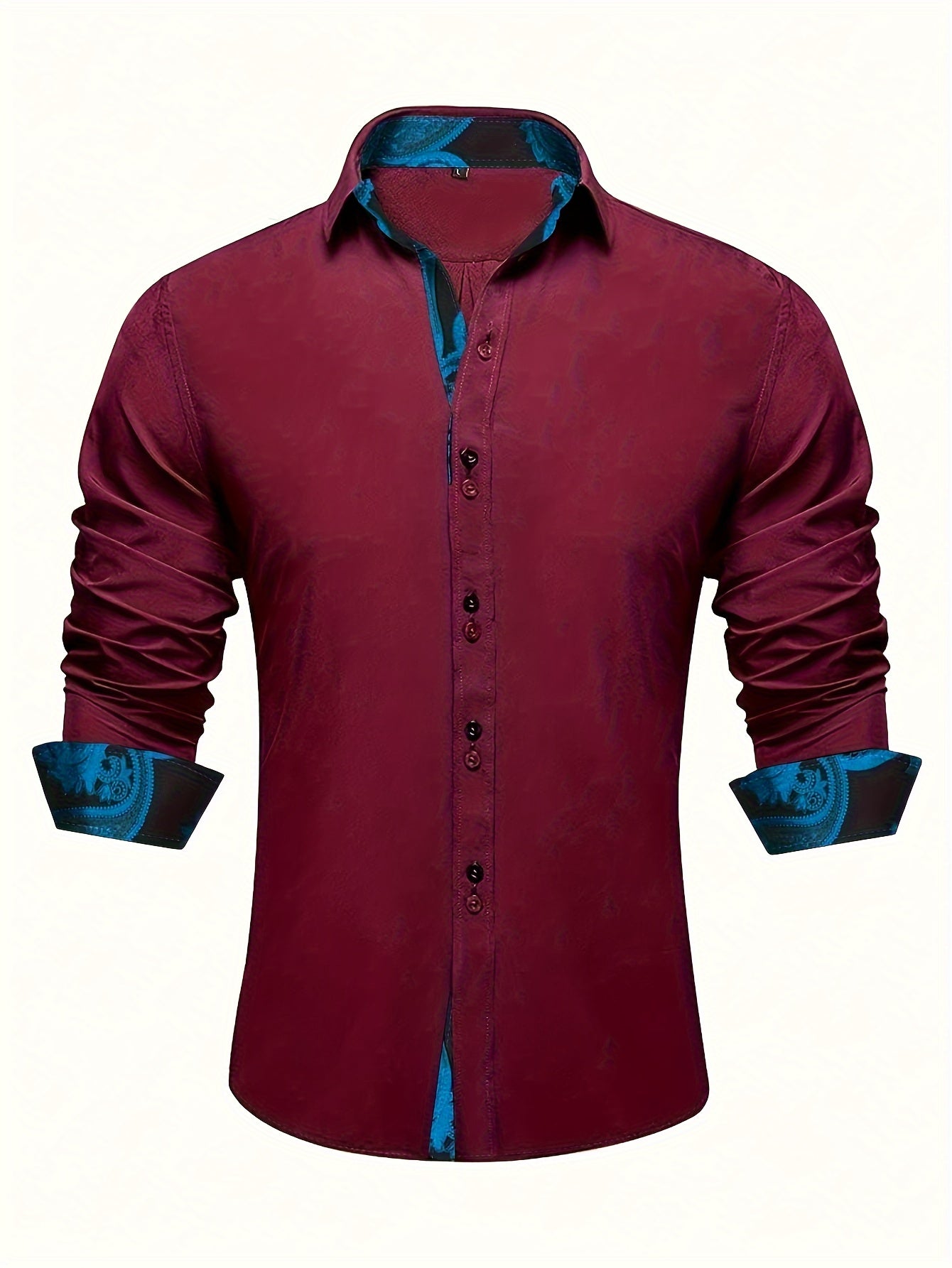 Men's Slim-Fit Formal Shirt with Unique Print - Polyester, Machine Washable, Button Detail