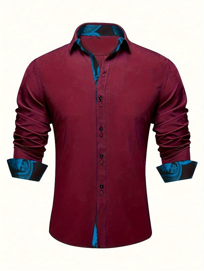 Men's Slim-Fit Formal Shirt with Unique Print - Polyester, Machine Washable, Button Detail