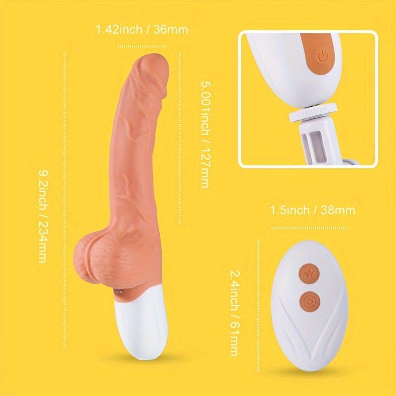 Honeyplaybox 1pc Realistic Push Squeeze Dildo Vibrator With Handle And Suction Cup, Adam Telescopic Vibrating Penis With Heating For G-spot Anal Stimulation, Automatic Dildo Machine Sex Toys With Suction Cup For Women