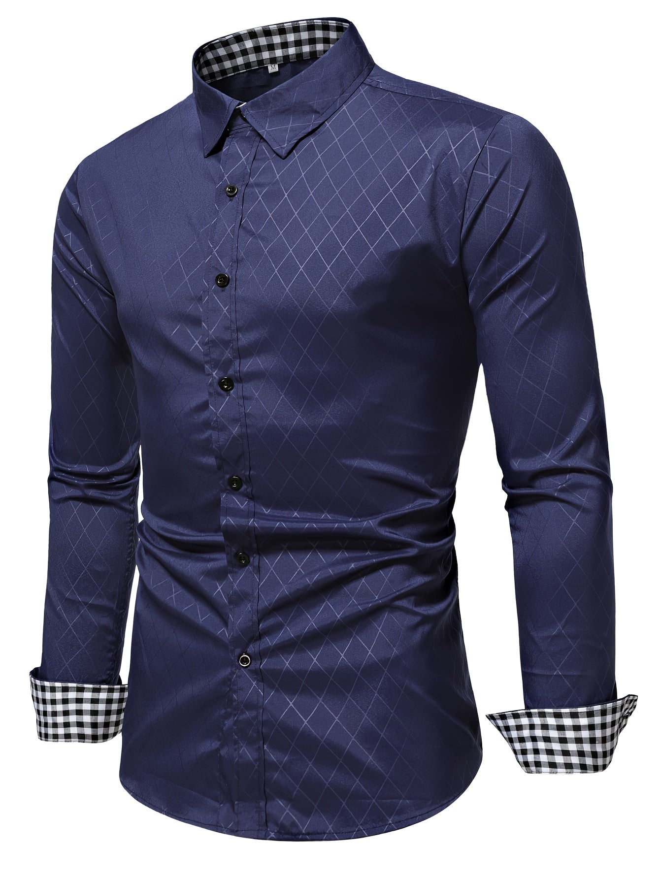 Geometric-Pattern Tuxedo Shirt - 100% Polyester Preppy Style with Lapel Collar, Slight Stretch Fabric