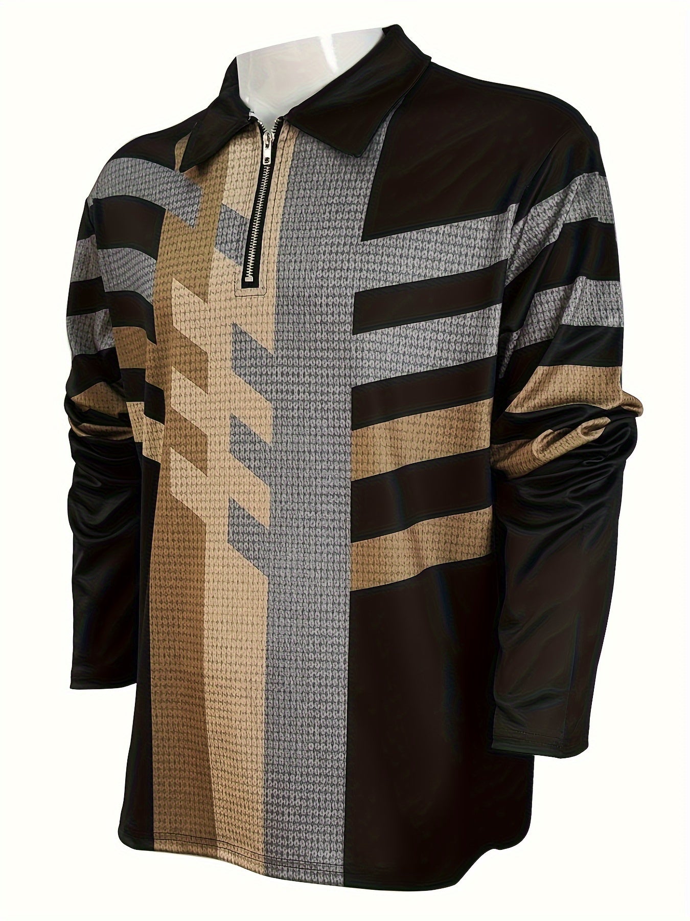 Men's Fashionable Long Sleeve Polo Shirt with Geometric Patterns