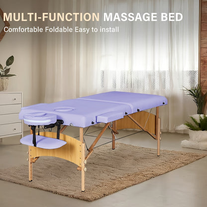 Portable Massage Bed With Adjustable Height And Headrest, Wooden Folding Design, Lightweight With Carry Bag - Ideal For Spa, Beauty, Lash Extensions, And Tattoo Sessions