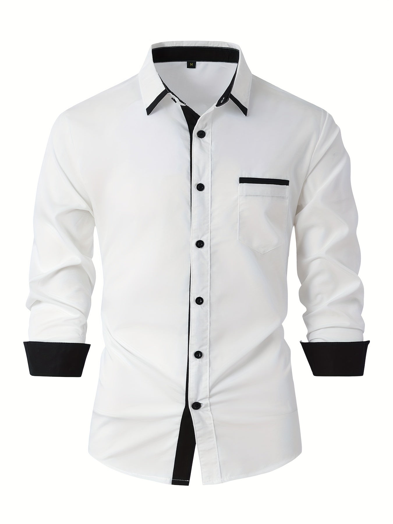 Elegant Color Block Men's Long Sleeve Button Up Shirt With Chest Pocket