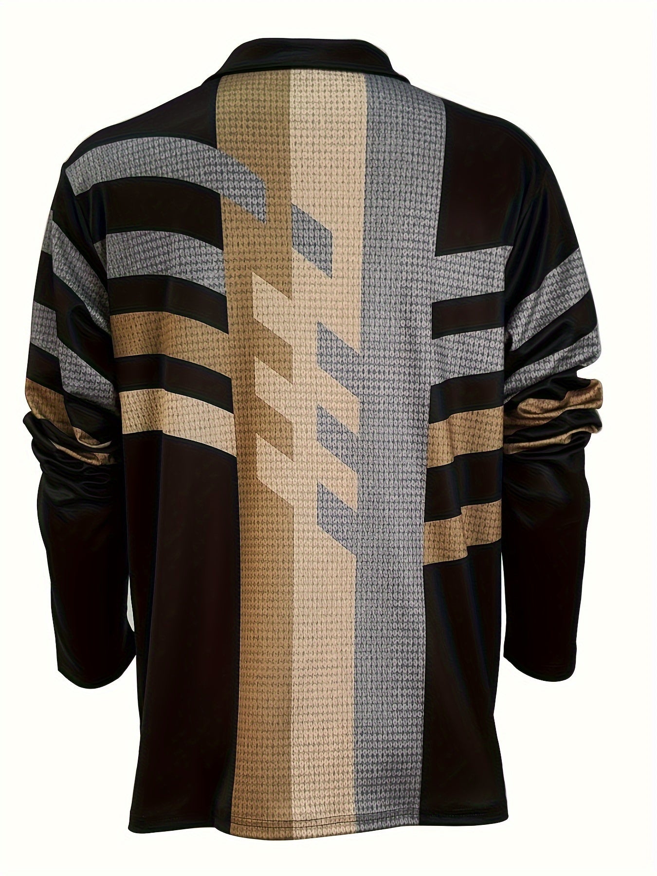 Men's Fashionable Long Sleeve Polo Shirt with Geometric Patterns