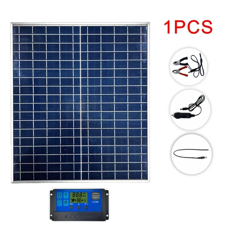 1000W Solar Panel Kit Complete100A Controller USB Port Portable Solar Battery Charger for Outdoor Camping Power Bank